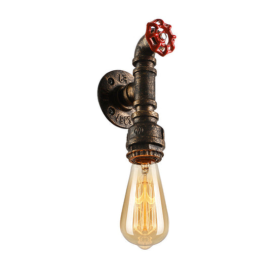 Bronze Water Pipe Wall Sconce Light: Farmhouse Style With Red Valve