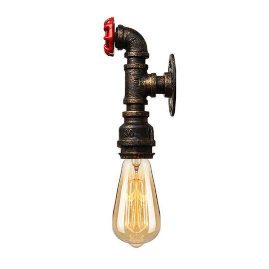 Bronze Water Pipe Wall Sconce Light: Farmhouse Style With Red Valve