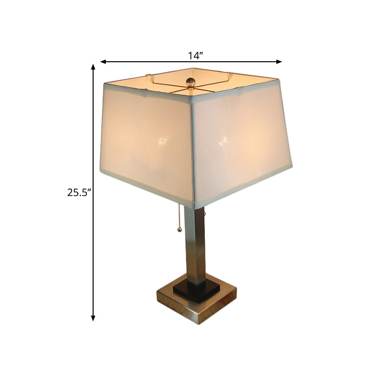 Vintage Fabric Cube Cage Table Lamp With Chrome Finish And Pull Chain - Perfect For Reading