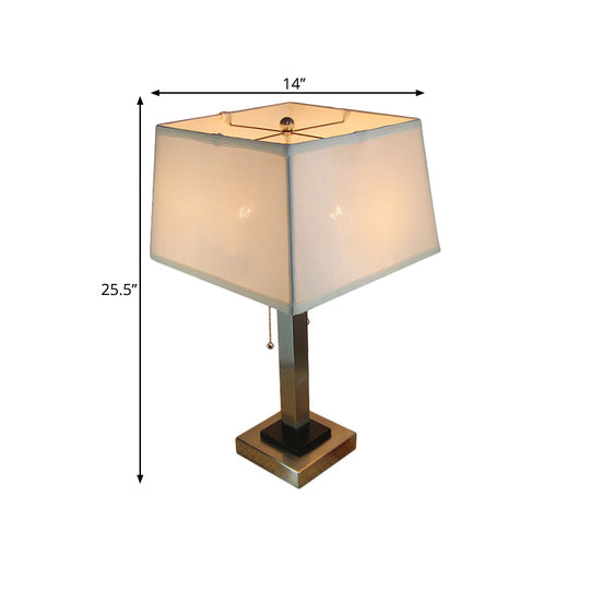 Vintage Fabric Cube Cage Table Lamp With Chrome Finish And Pull Chain - Perfect For Reading