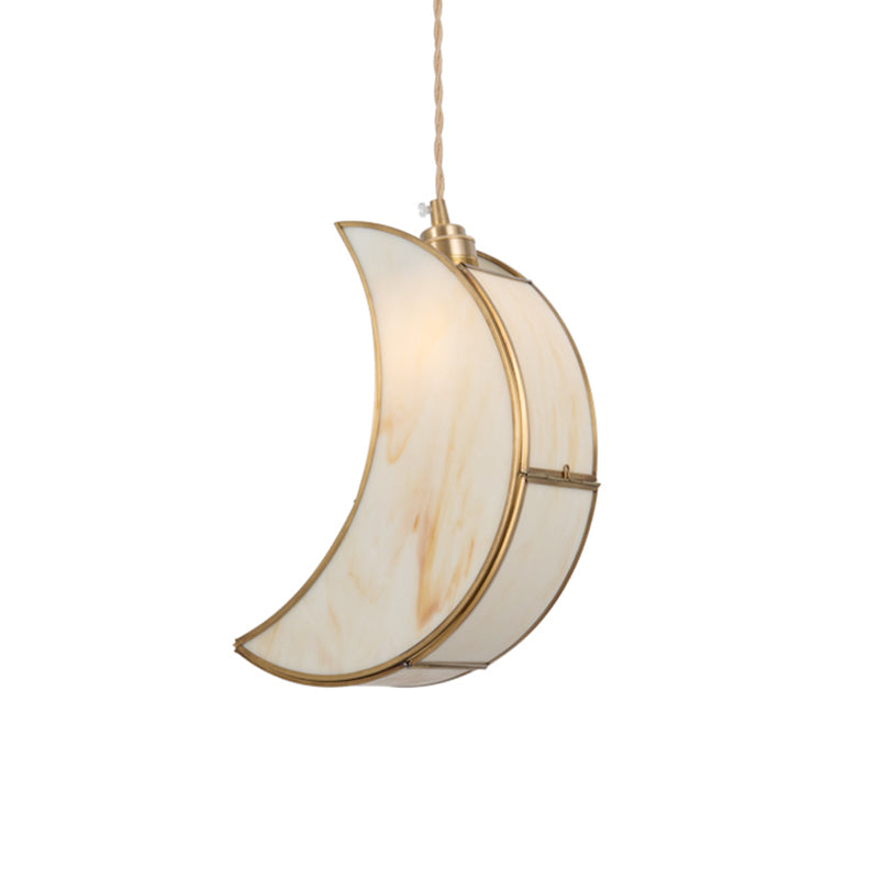Contemporary Gold Hanging Pendant Light With Metallic Crescent Design
