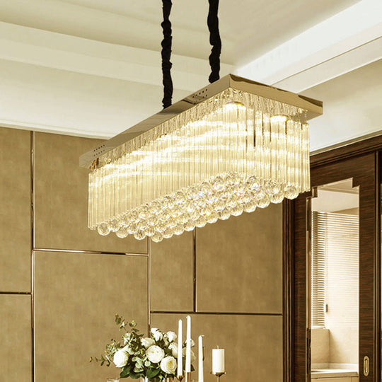 Led Gold Suspension Crystal Rod Island Light For Dining Room - Simplicity & Warm/White Lighting /