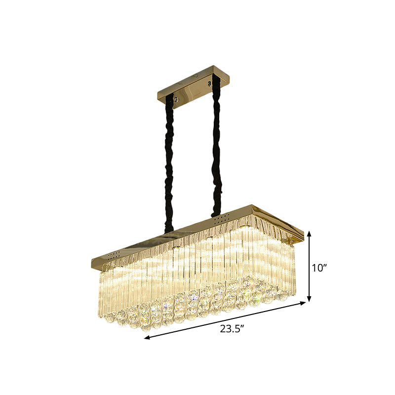 Led Gold Suspension Crystal Rod Island Light For Dining Room - Simplicity & Warm/White Lighting