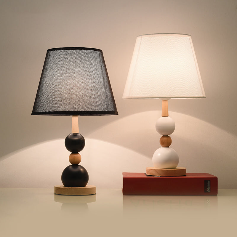 Modern Cone Desk Light: 1-Head Study Room Table Lamp With Round Wooden Base In Black/White Black