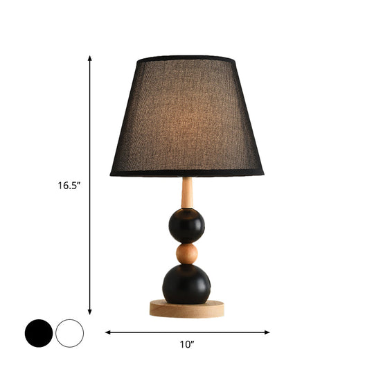 Modern Cone Desk Light: 1-Head Study Room Table Lamp With Round Wooden Base In Black/White