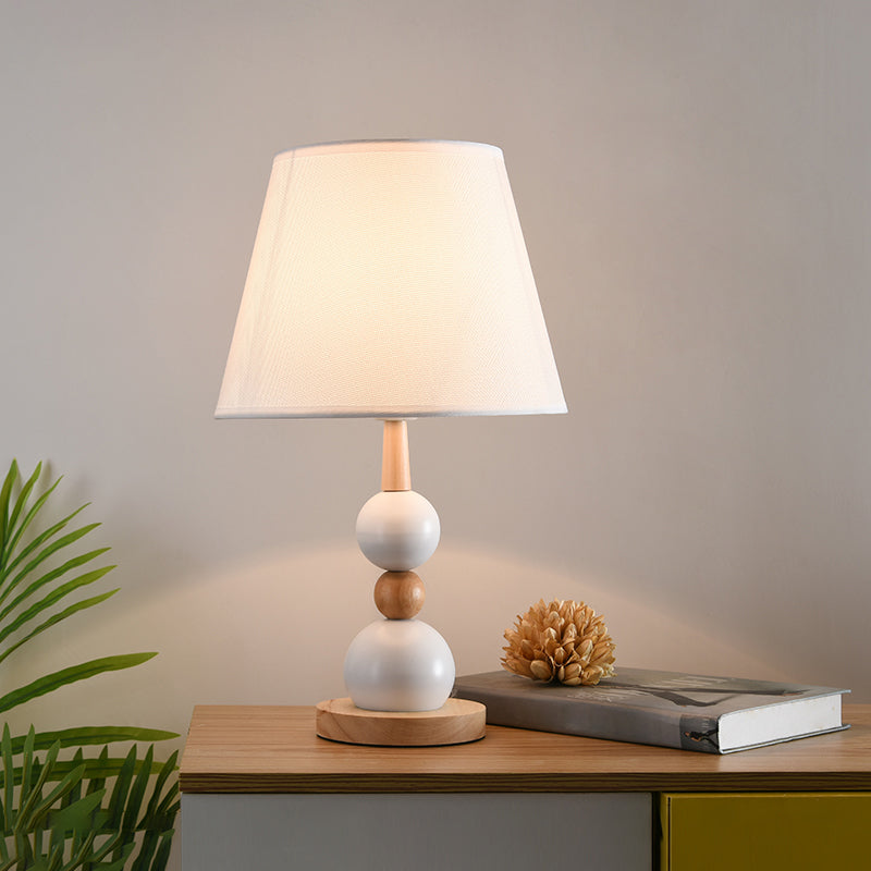 Modern Cone Desk Light: 1-Head Study Room Table Lamp With Round Wooden Base In Black/White White