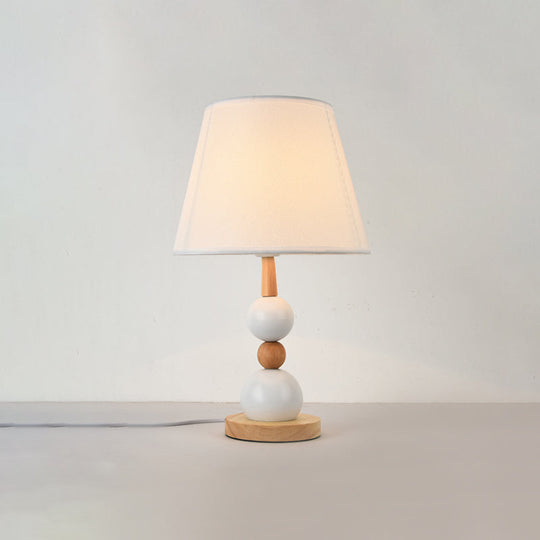 Modern Cone Desk Light: 1-Head Study Room Table Lamp With Round Wooden Base In Black/White