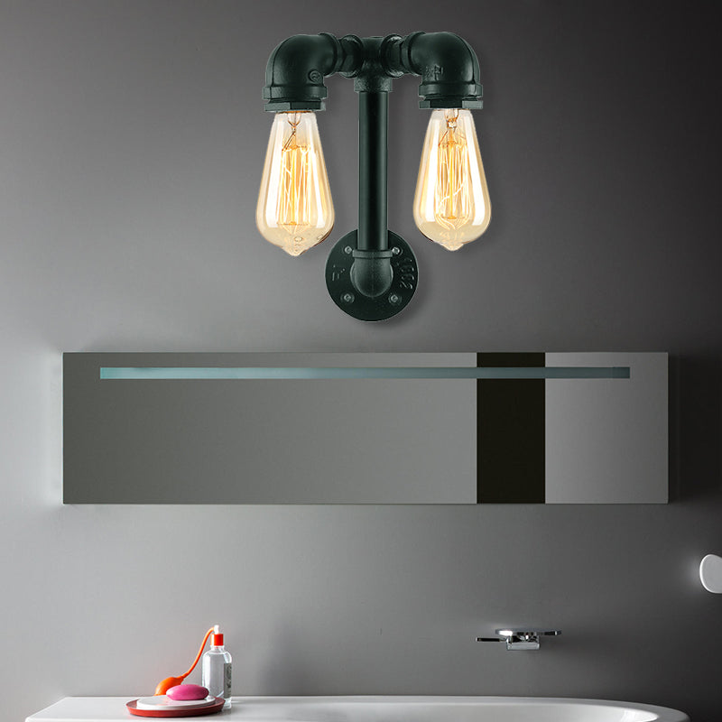 Industrial Wall Mounted Lamp With 2 Open Bulbs And Pipe Design In Bronze/Black For Bathroom Bronze