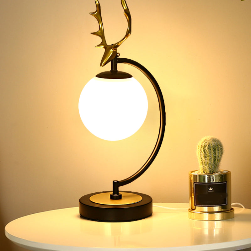 Cartoon White Glass Globe Reading Light With Deer Design - Perfect For Bedroom Black