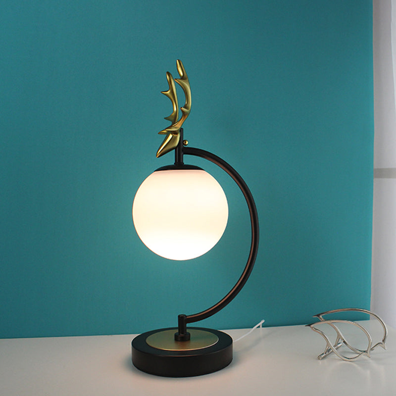 Cartoon White Glass Globe Reading Light With Deer Design - Perfect For Bedroom