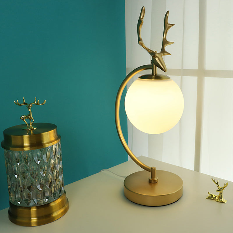 Cartoon White Glass Globe Reading Light With Deer Design - Perfect For Bedroom Gold