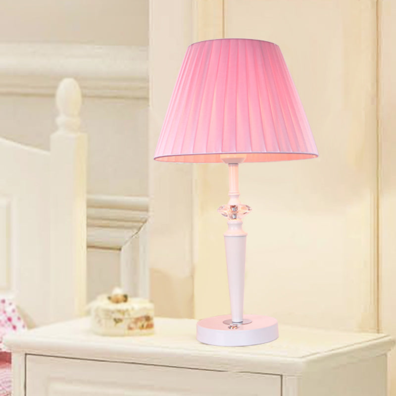 Modern Pink Desk Lamp: Tapered Fabric Shade Crystal Deco Touch Switch