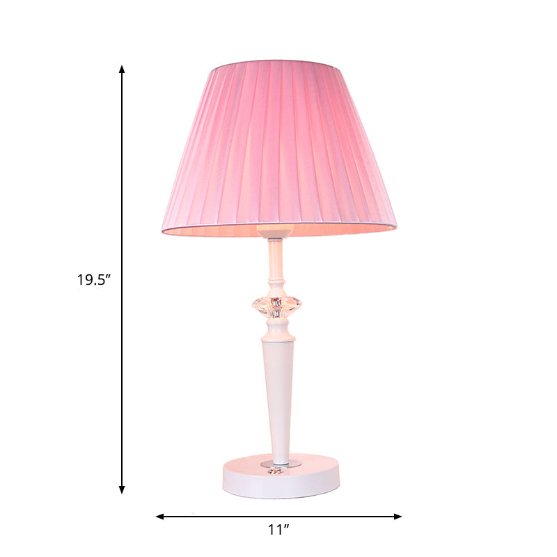 Modern Pink Desk Lamp: Tapered Fabric Shade Crystal Deco Touch Switch