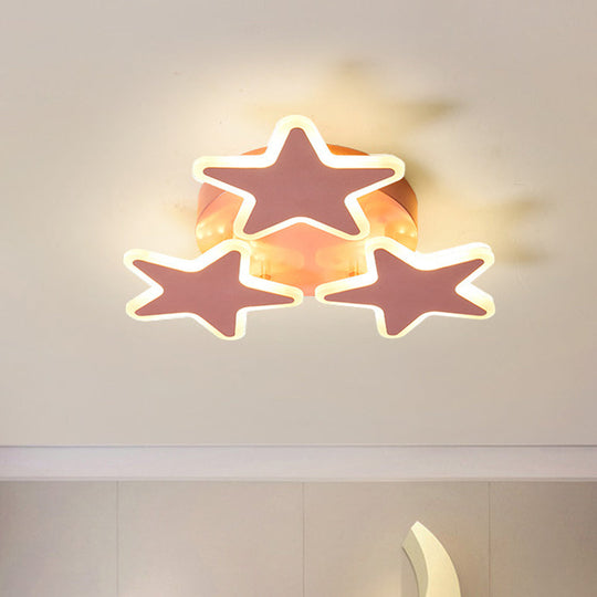 Cartoon Pink Led Star Ceiling Light Fixture - Acrylic Flushmount For Bedroom Lighting