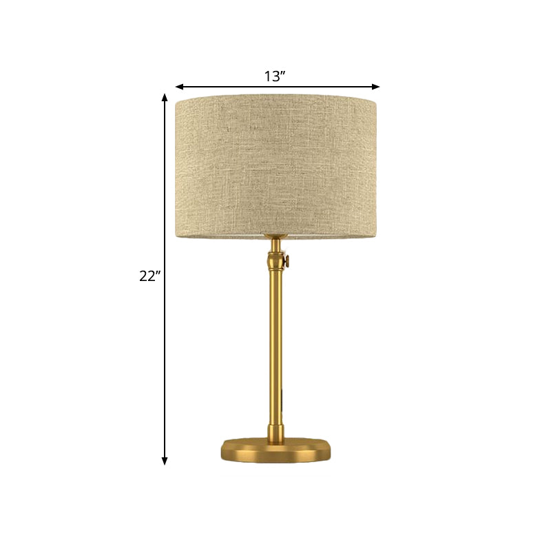 Retro Style Gold Fabric Cylinder Night Table Light For Living Room