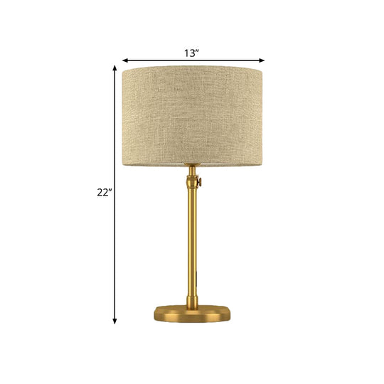 Retro Style Gold Fabric Cylinder Night Table Light For Living Room