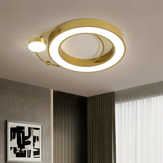 Led Flush Ceiling Light With Gold Hoop Shaped Metal Frame - Simplicity Design Warm/White / White