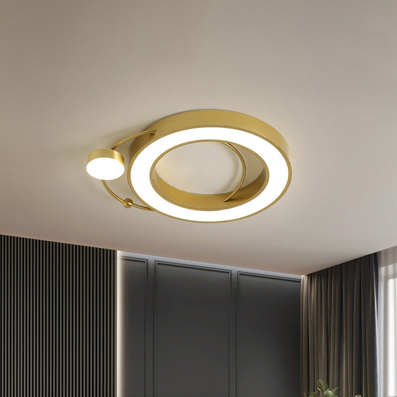 Led Flush Ceiling Light With Gold Hoop Shaped Metal Frame - Simplicity Design Warm/White