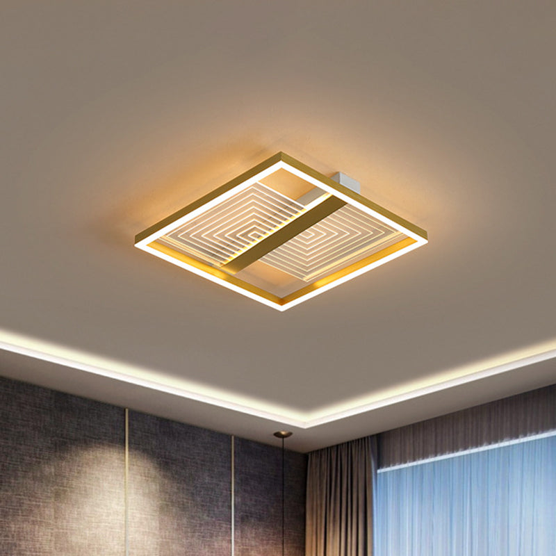 Modernist Gold Square Frame Led Ceiling Light Fixture In 16/19.5 Width - Flush Mount For Sitting