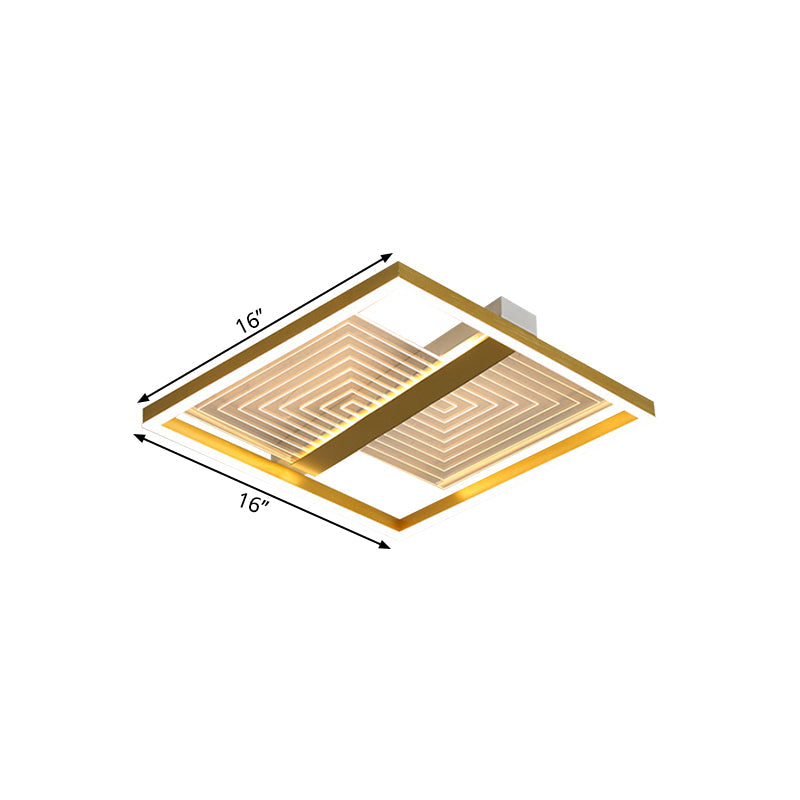 Modernist Gold Square Frame Led Ceiling Light Fixture In 16/19.5 Width - Flush Mount For Sitting