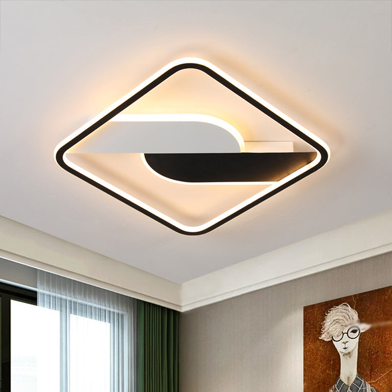 Modern Black Led Geometric Metal Ceiling Light Fixture For Living Room 16/35.5 Wide Flush Mount / 16