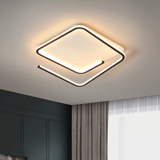 Geometric Flush Mount Lamp: Metallic Led Ceiling Light 16/19.5 Width Black/Gold Warm/White Black /