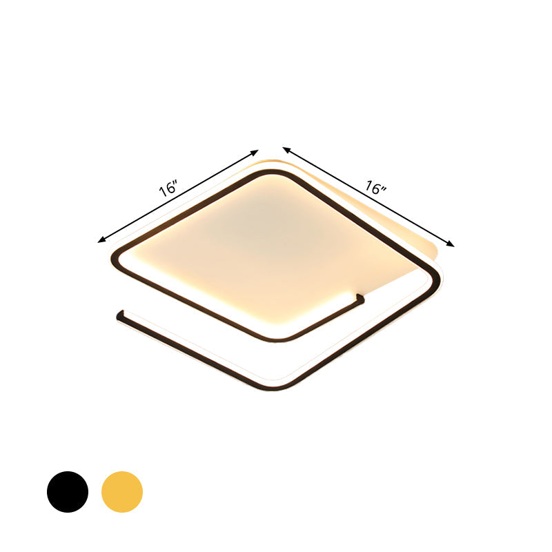 Geometric Flush Mount Lamp: Metallic Led Ceiling Light 16/19.5 Width Black/Gold Warm/White
