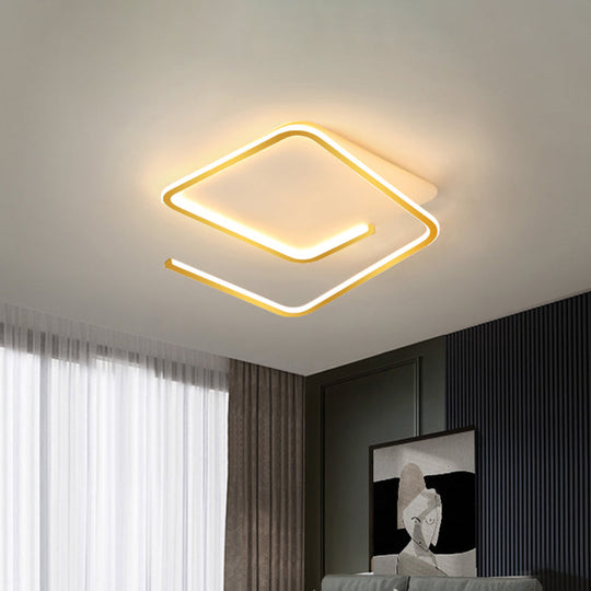 Geometric Flush Mount Lamp: Metallic Led Ceiling Light 16/19.5 Width Black/Gold Warm/White