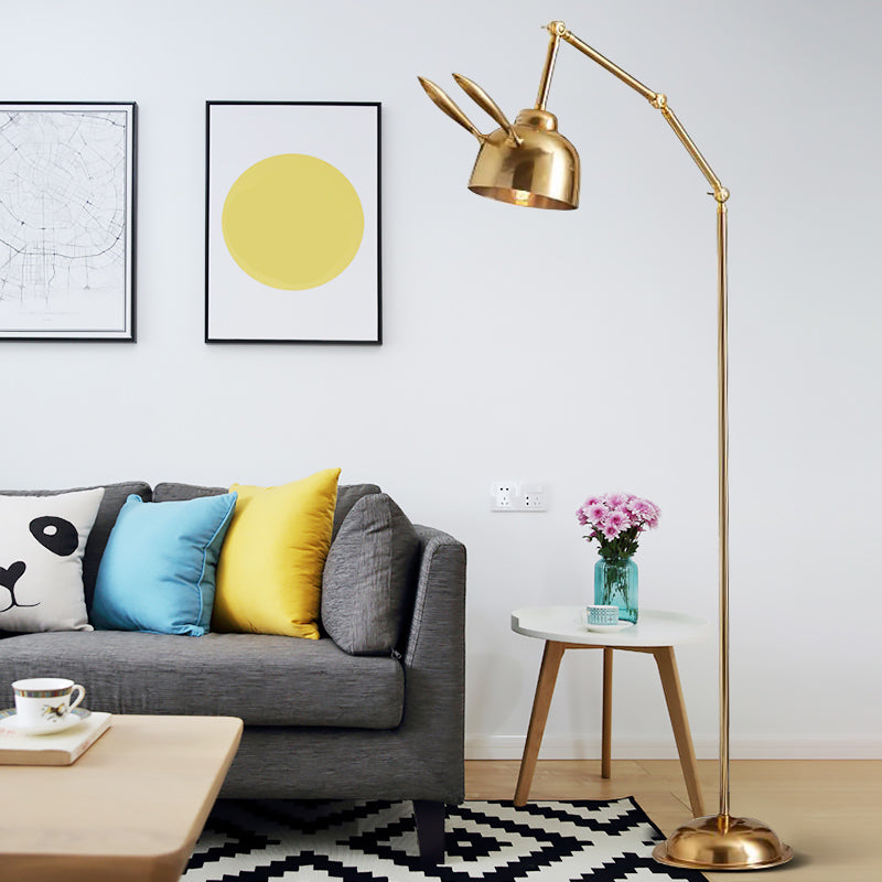 Nordic Style Rabbit Floor Reading Lamp - 1-Bulb Gold Standing Light For Bedside