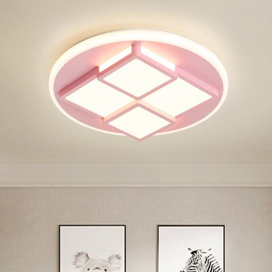 Nordic Pink/White Led Ceiling Light For Bedroom - Square Acrylic Flush Mount Pink