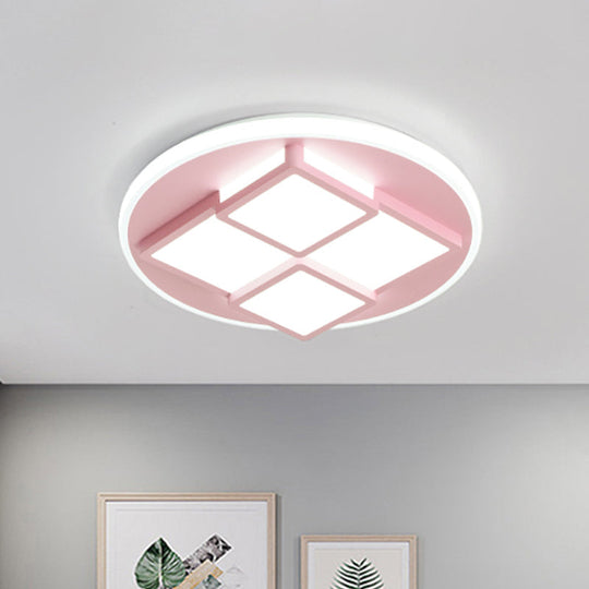Nordic Pink/White Led Ceiling Light For Bedroom - Square Acrylic Flush Mount