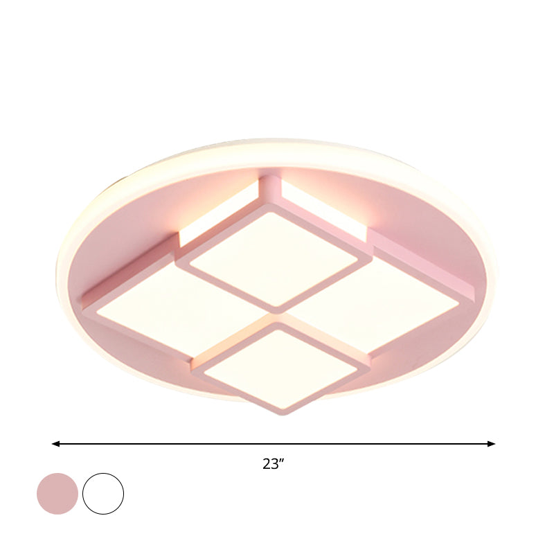 Nordic Pink/White Led Ceiling Light For Bedroom - Square Acrylic Flush Mount