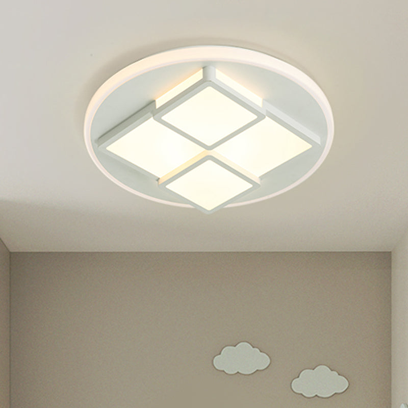 Nordic Pink/White Led Ceiling Light For Bedroom - Square Acrylic Flush Mount White