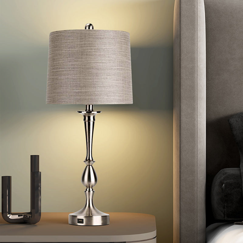 Antiqued Barrel Night Lamp With 1-Light For Bedroom Table In Elegant Black/Silver/Gold Silver