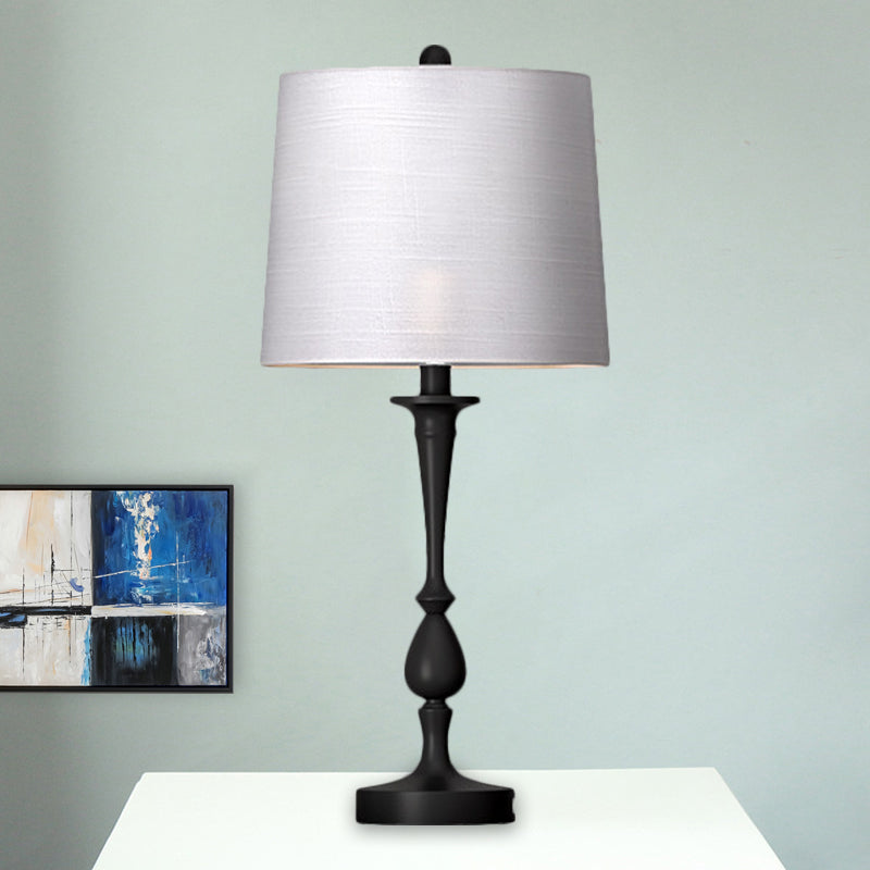 Antiqued Barrel Night Lamp With 1-Light For Bedroom Table In Elegant Black/Silver/Gold Black