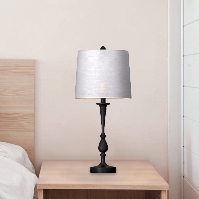 Antiqued Barrel Night Lamp With 1-Light For Bedroom Table In Elegant Black/Silver/Gold
