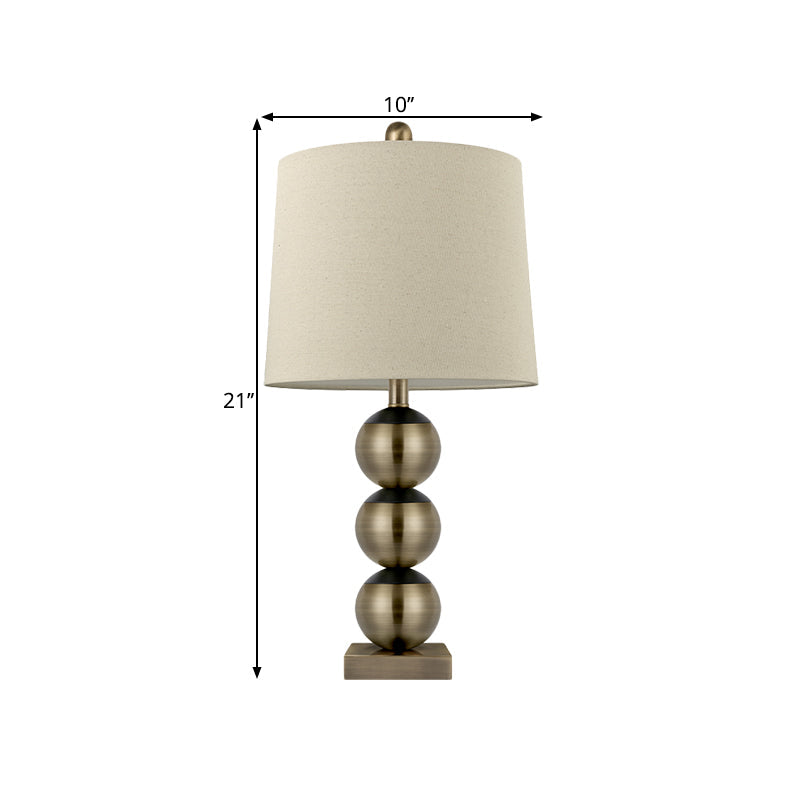 Traditional Brown Fabric Barrel Night Light With Brass Orbs - Ideal For Reading Books