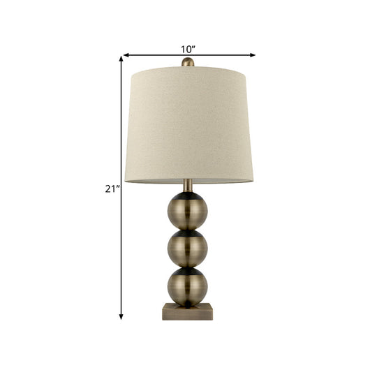 Traditional Brown Fabric Barrel Night Light With Brass Orbs - Ideal For Reading Books