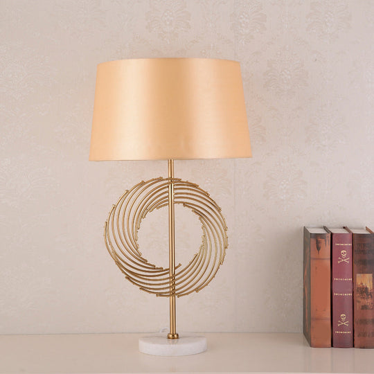 Vintage Drum Lamp - Gold Night Table Light With Ring Decor Perfect For Study Room Desk