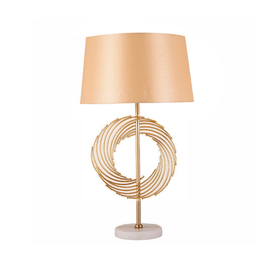 Vintage Drum Lamp - Gold Night Table Light With Ring Decor Perfect For Study Room Desk
