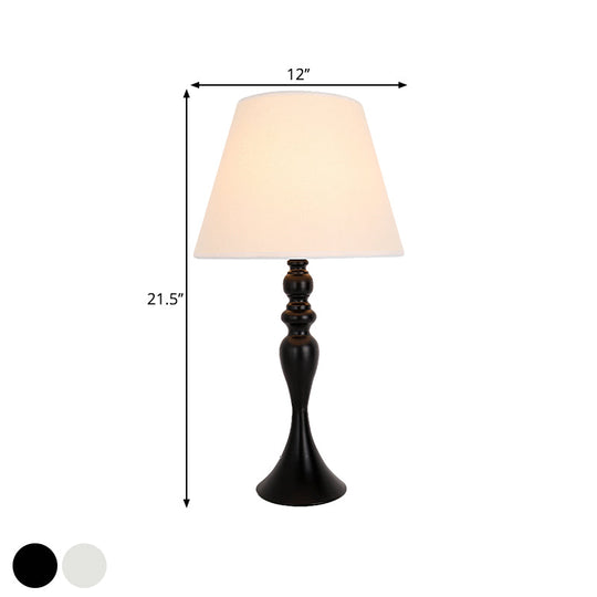 Zaniah - Retro Retro Style Conic Table Light 1-Head Fabric Night Lamp with Baluster Base in White/Black