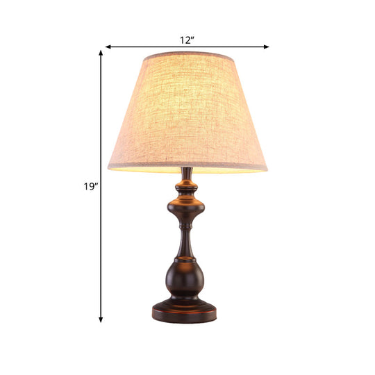 Farmhouse Brown Night Lamp: Conical Shape 1-Bulb Fabric Design For Bedside Reading Books