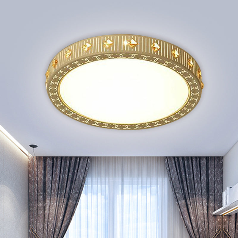 Minimalistic Led Flush Mount Ceiling Light With Crystal Deco Round Metallic White Lamp 19.5/23.5