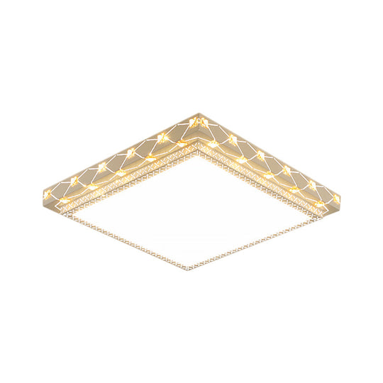 Contemporary Led Ceiling Flush Mount In White With Beveled Crystal Deco