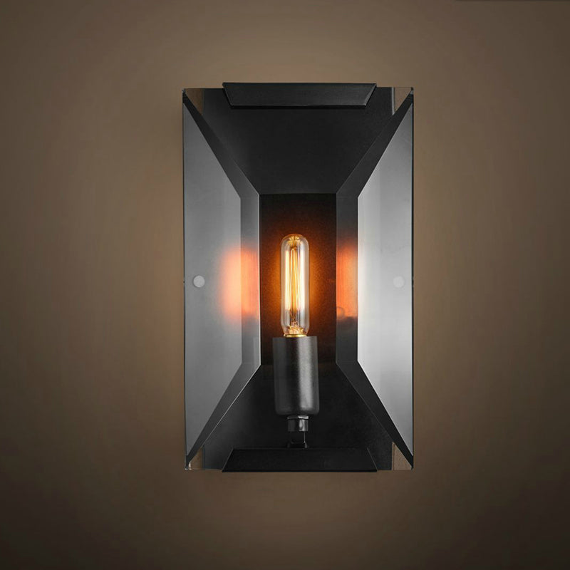 Modern Crystal Sconce Light: Black Wall Mounted Fixture For Corridors - 1 Head Rectangle Shape