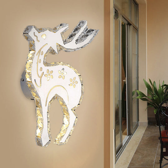 Modern Crystal Block Elk Wall Sconce With White Led Flush Lighting In Warm/White Light /