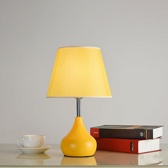 Modern Conical Table Lamp With Vase Base In Pink/White/Yellow - Ideal For Study Room