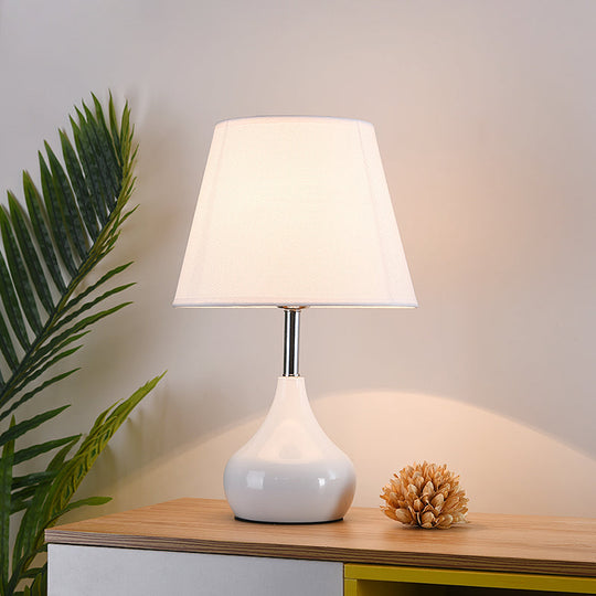 Modern Conical Table Lamp With Vase Base In Pink/White/Yellow - Ideal For Study Room White