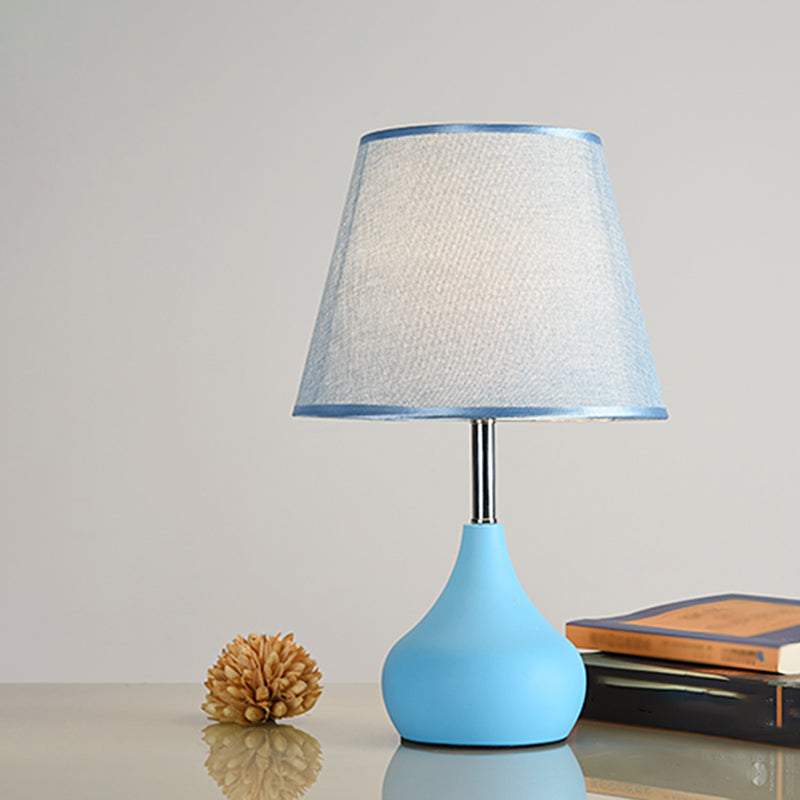 Modern Conical Table Lamp With Vase Base In Pink/White/Yellow - Ideal For Study Room Blue