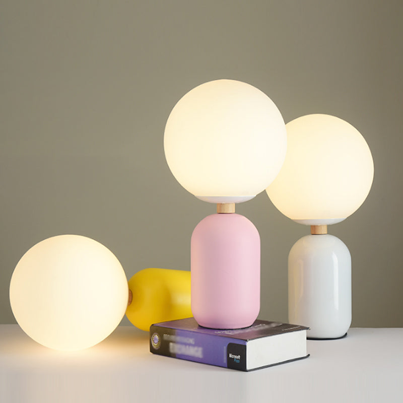 Nordic Glass Night Table Lamp - Global Design Grey/White/Pink Reading Light Cylinder Base Pink